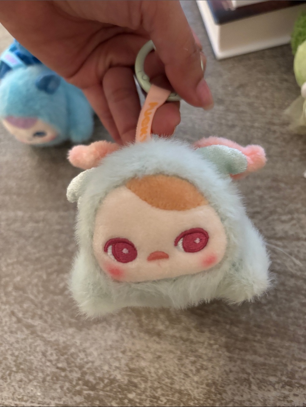 Plush Keychain Charm in Mint with Pink Accents - Small Pets Category pucky